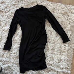 Black Ruched Long Sleeve Midi Dress Size M